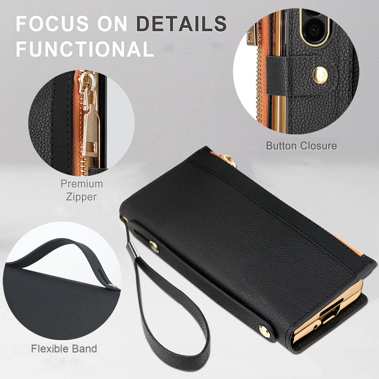 For Samsung Galaxy Z Fold5 VIETAO RFID Wallet Leather Phone Case with Wrist Strap