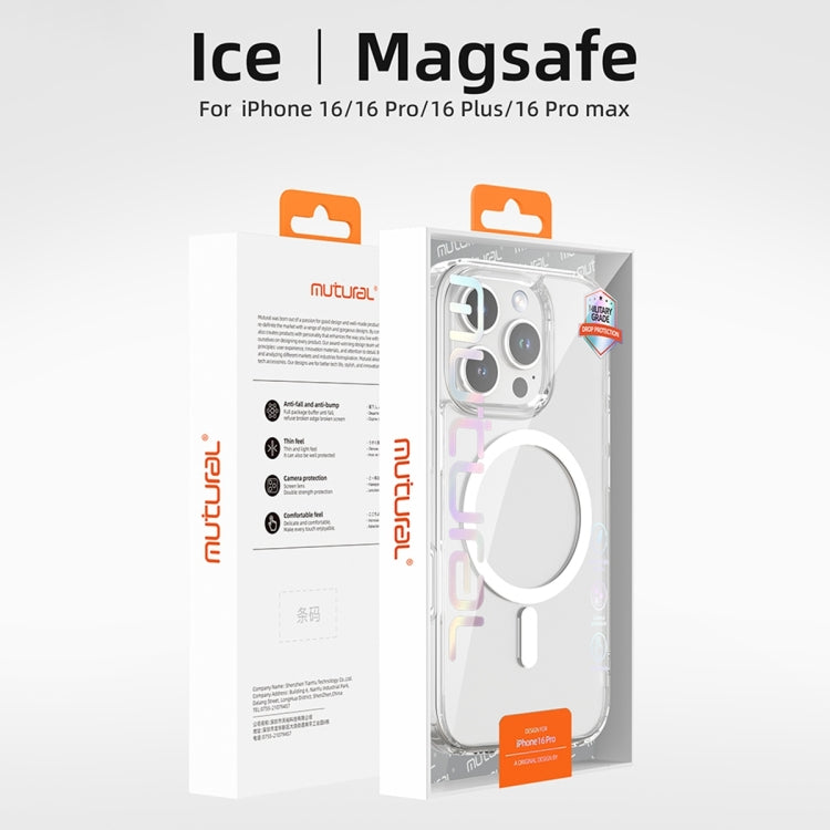 For iPhone 16 Plus Mutural Ice Series MagSafe Magnetic TPU Phone Case - Transparent