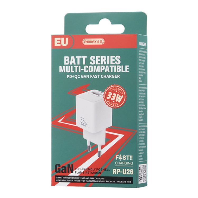 REMAX RP-U26 33W USB+USB-C / Type-C GaN Fast Charging Charger, Specification:EU Plug - White