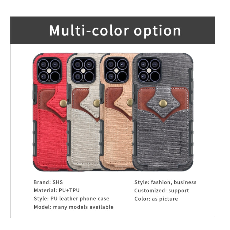 For iPhone 12 mini Cloth Texture + PU + TPU Shockproof Protective Case with Card Slots