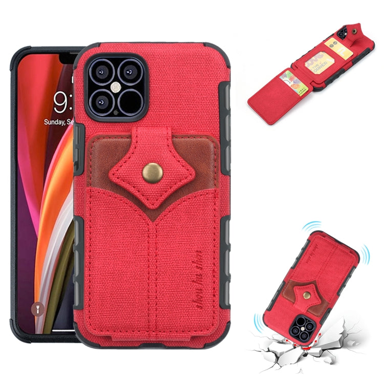 For iPhone 12 / 12 Pro Cloth Texture + PU + TPU Shockproof Protective Case with Card Slots