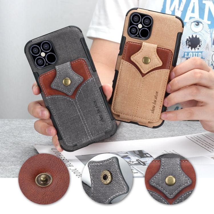 For iPhone 12 / 12 Pro Cloth Texture + PU + TPU Shockproof Protective Case with Card Slots