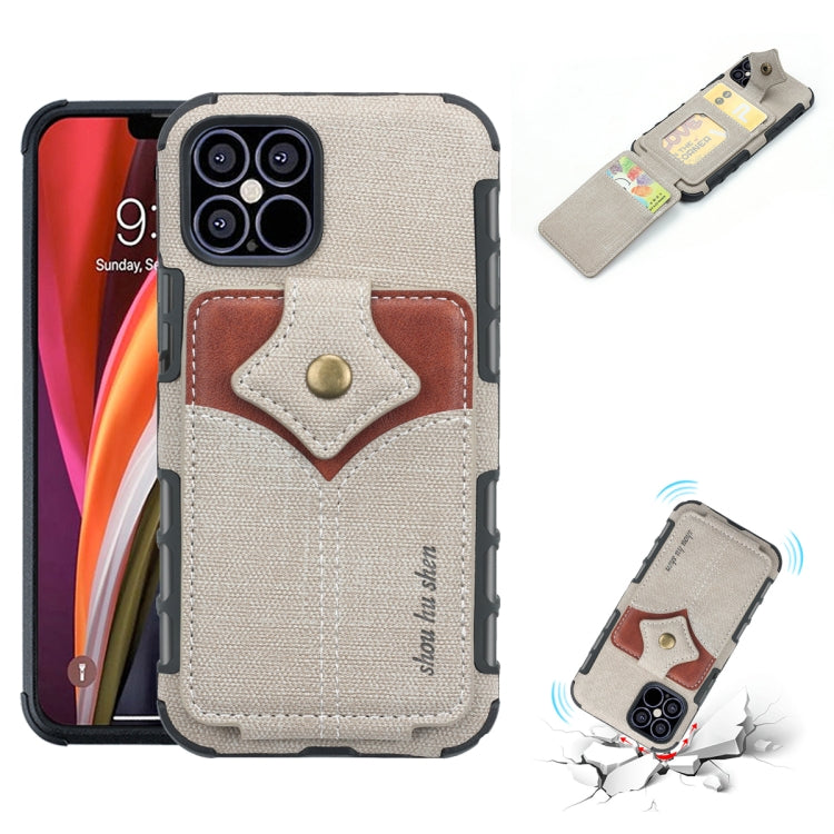 For iPhone 12 / 12 Pro Cloth Texture + PU + TPU Shockproof Protective Case with Card Slots