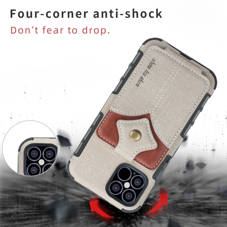 For iPhone 12 / 12 Pro Cloth Texture + PU + TPU Shockproof Protective Case with Card Slots