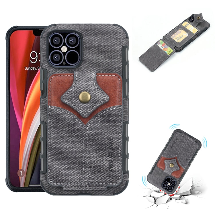For iPhone 12 Pro Max Cloth Texture + PU + TPU Shockproof Protective Case with Card Slots