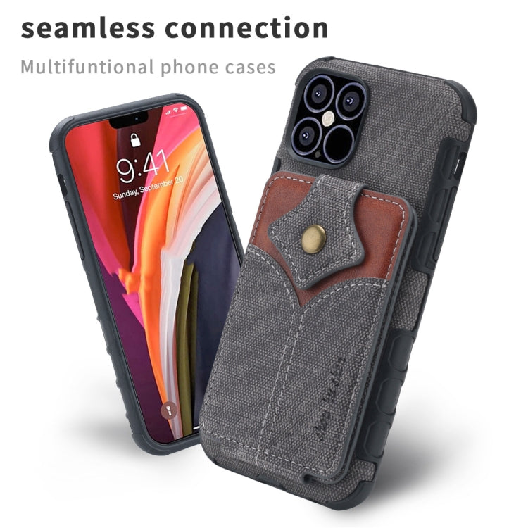 For iPhone 12 Pro Max Cloth Texture + PU + TPU Shockproof Protective Case with Card Slots