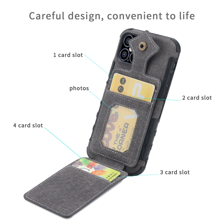 For iPhone 12 Pro Max Cloth Texture + PU + TPU Shockproof Protective Case with Card Slots