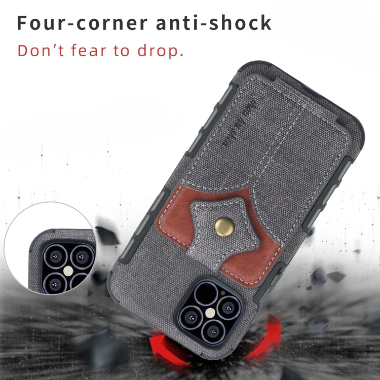 For iPhone 12 Pro Max Cloth Texture + PU + TPU Shockproof Protective Case with Card Slots