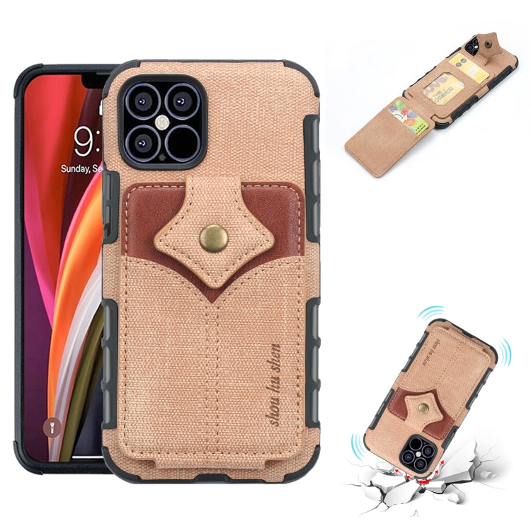 For iPhone 12 Pro Max Cloth Texture + PU + TPU Shockproof Protective Case with Card Slots