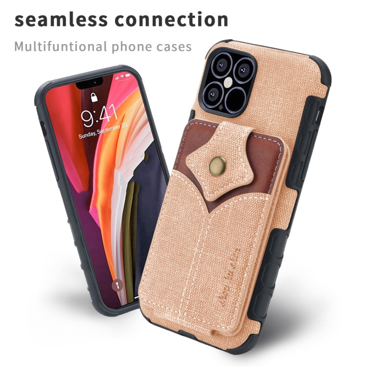 For iPhone 12 Pro Max Cloth Texture + PU + TPU Shockproof Protective Case with Card Slots