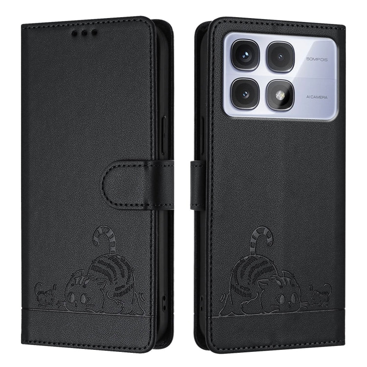 For Redmi K70 Ultra 5G Global Cat Rat Embossed Pattern RFID Leather Phone Case with Lanyard