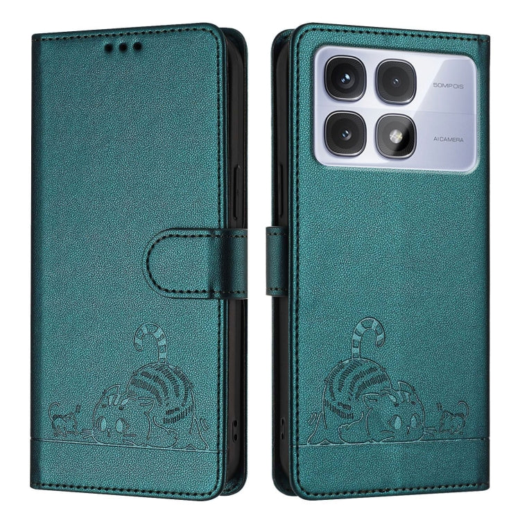 For Redmi K70 Ultra 5G Global Cat Rat Embossed Pattern RFID Leather Phone Case with Lanyard