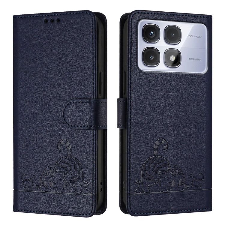 For Redmi K70 Ultra 5G Global Cat Rat Embossed Pattern RFID Leather Phone Case with Lanyard