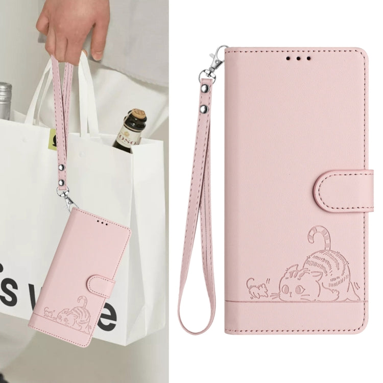 For Redmi 14C 4G Cat Rat Embossed Pattern RFID Leather Phone Case with Lanyard