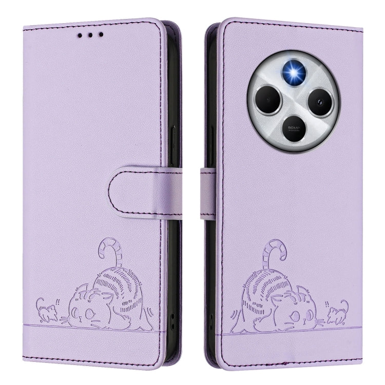 For Redmi 14C 4G Cat Rat Embossed Pattern RFID Leather Phone Case with Lanyard