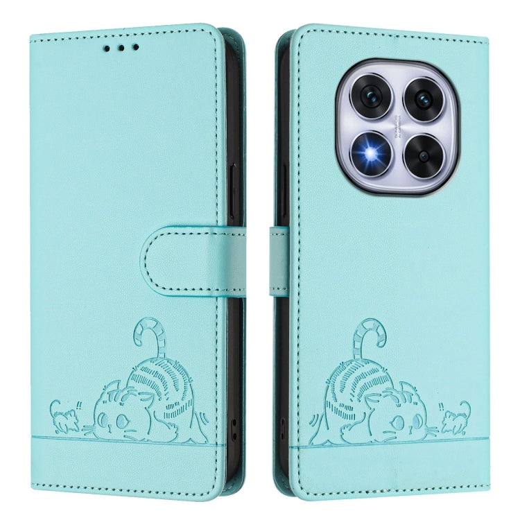 For Redmi Note 14 Pro 5G Cat Rat Embossed Pattern RFID Leather Phone Case with Lanyard