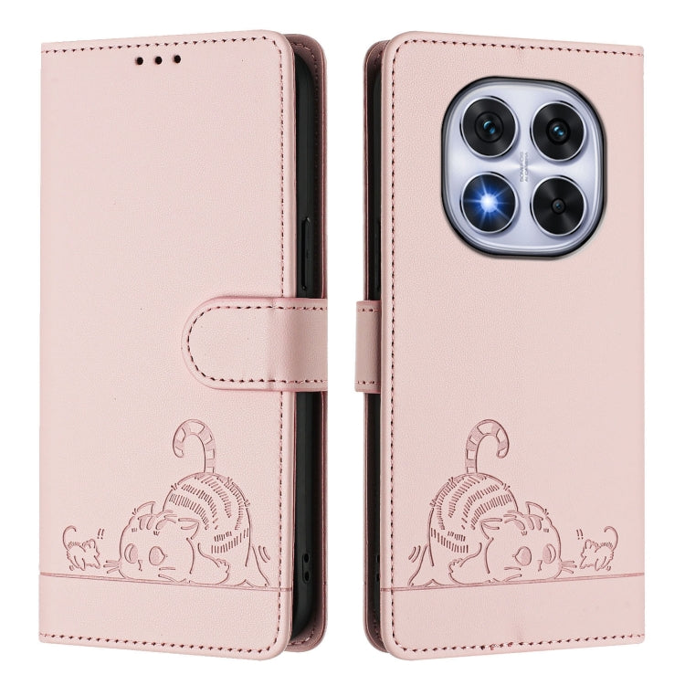 For Redmi Note 14 Pro 5G Cat Rat Embossed Pattern RFID Leather Phone Case with Lanyard