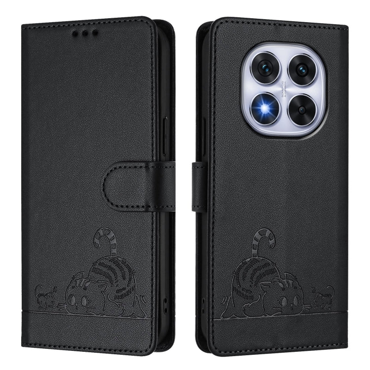 For Redmi Note 14 Pro 5G Cat Rat Embossed Pattern RFID Leather Phone Case with Lanyard