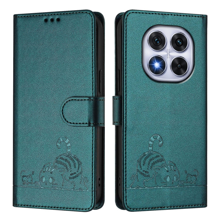 For Redmi Note 14 Pro 5G Cat Rat Embossed Pattern RFID Leather Phone Case with Lanyard