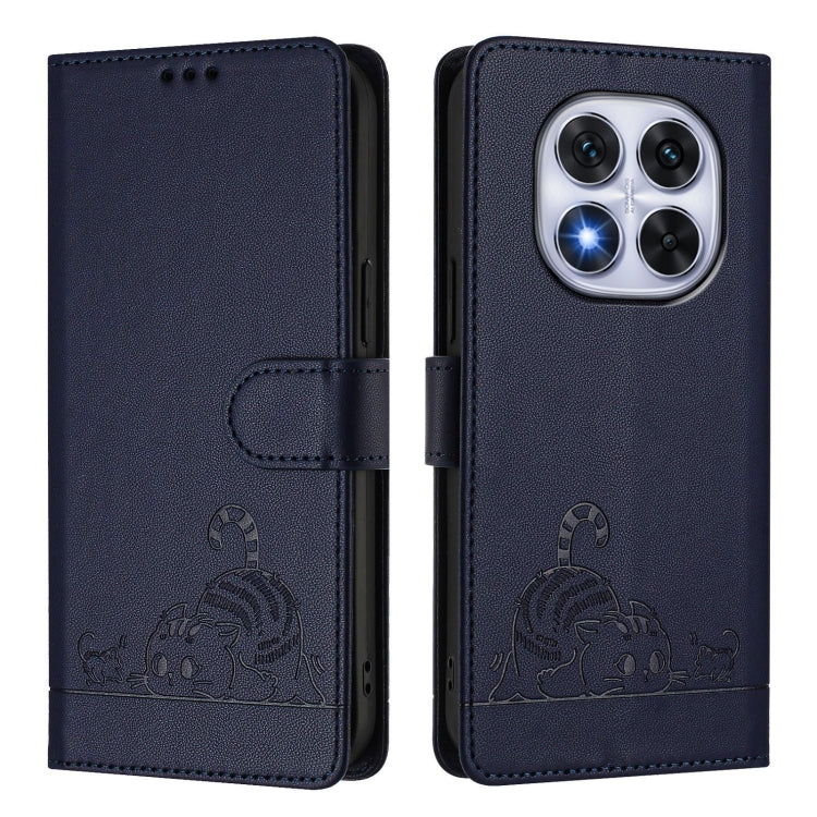 For Redmi Note 14 Pro 5G Cat Rat Embossed Pattern RFID Leather Phone Case with Lanyard
