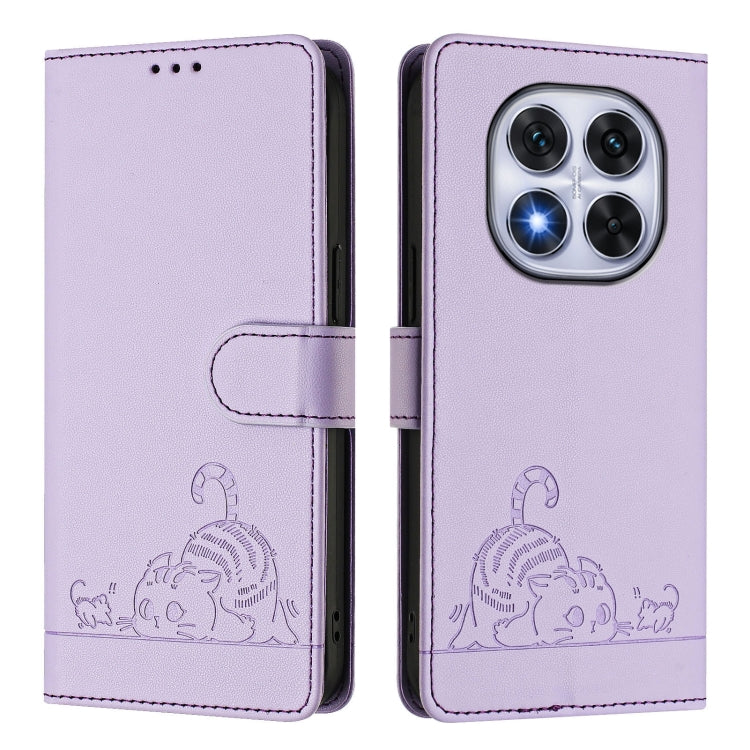 For Redmi Note 14 Pro 5G Cat Rat Embossed Pattern RFID Leather Phone Case with Lanyard
