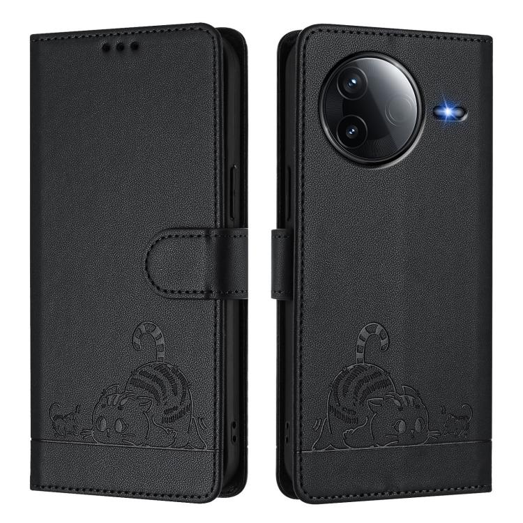 For Redmi K80 5G / K80 Pro 5G Cat Rat Embossed Pattern RFID Leather Phone Case with Lanyard