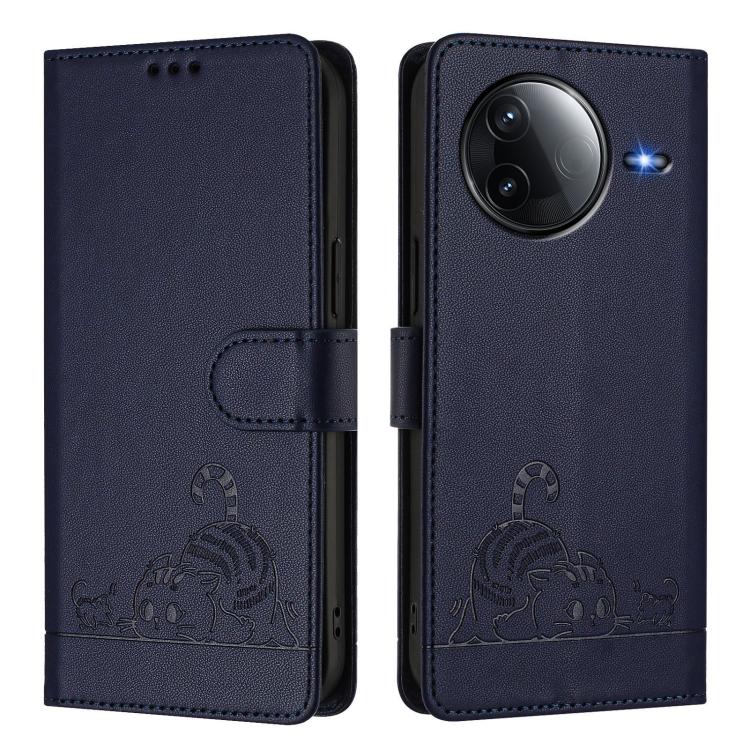 For Redmi K80 5G / K80 Pro 5G Cat Rat Embossed Pattern RFID Leather Phone Case with Lanyard