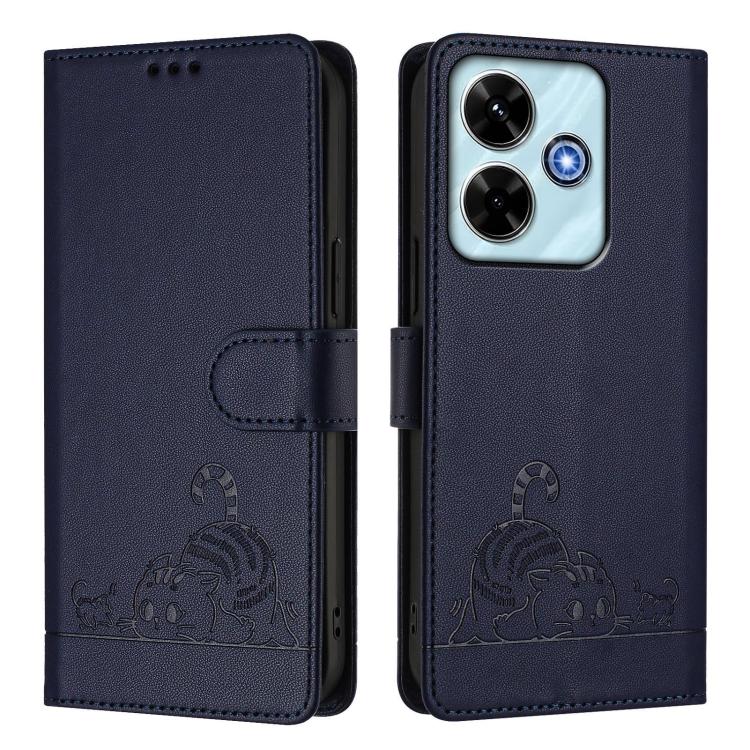 For Redmi 13x 4G / 13 4G Global Cat Rat Embossed Pattern RFID Leather Phone Case with Lanyard