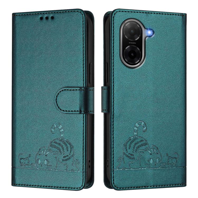 For Redmi A5 4G 171.7mm / Poco C71 Cat Rat Embossed Pattern RFID Leather Phone Case with Lanyard