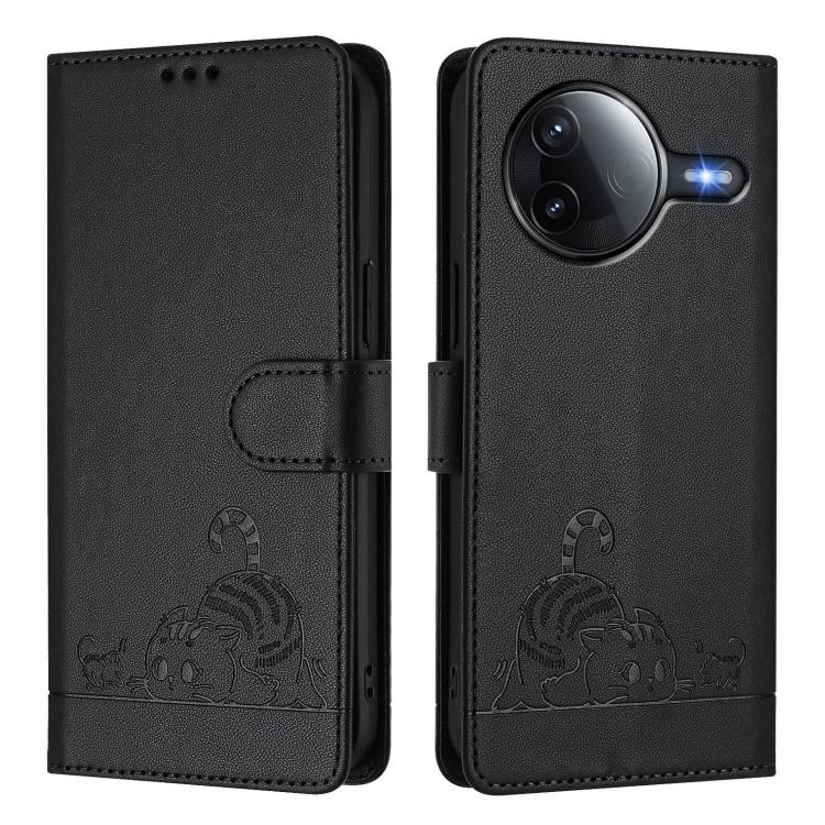 For Redmi K80 / K80 Pro Cat Rat Embossed Pattern RFID Leather Phone Case with Lanyard