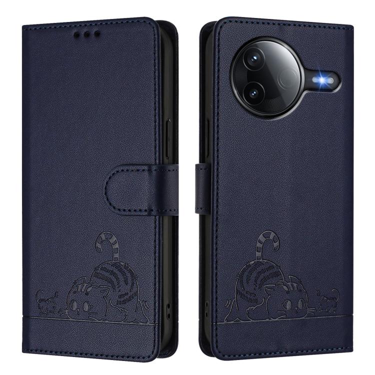For Redmi K80 / K80 Pro Cat Rat Embossed Pattern RFID Leather Phone Case with Lanyard