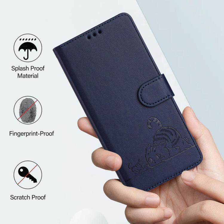 For Redmi K80 / K80 Pro Cat Rat Embossed Pattern RFID Leather Phone Case with Lanyard
