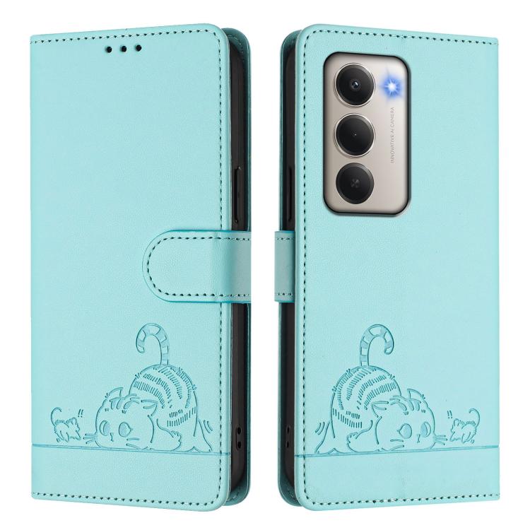 For Redmi 15 5G Global / 15 4G SEA Cat Rat Embossed Pattern RFID Leather Phone Case with Lanyard