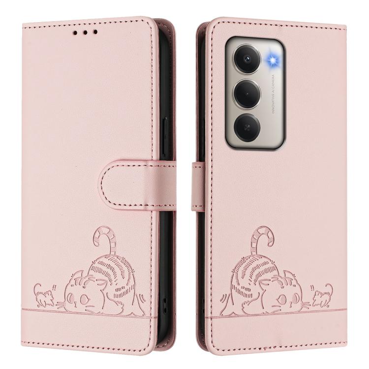 For Redmi 15 5G Global / 15 4G SEA Cat Rat Embossed Pattern RFID Leather Phone Case with Lanyard