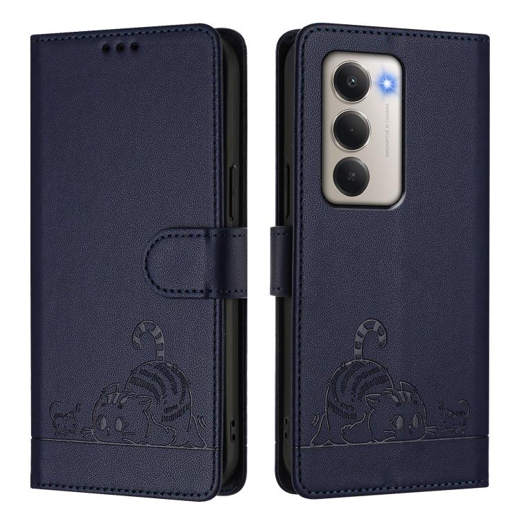 For Redmi 15 5G Global / 15 4G SEA Cat Rat Embossed Pattern RFID Leather Phone Case with Lanyard