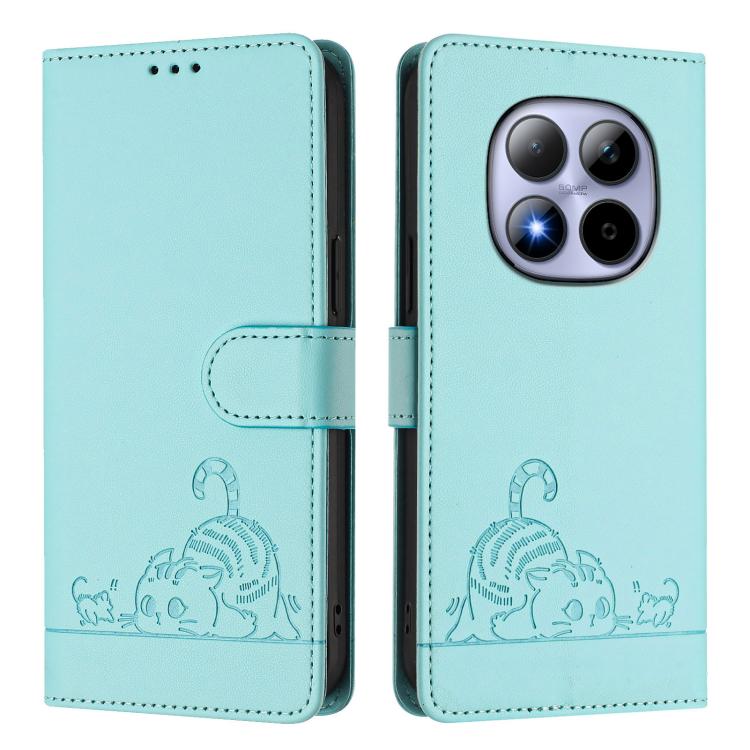 For Redmi Note 15 Pro 5G Global 163.6mm Cat Rat Embossed Pattern RFID Leather Phone Case with Lanyard