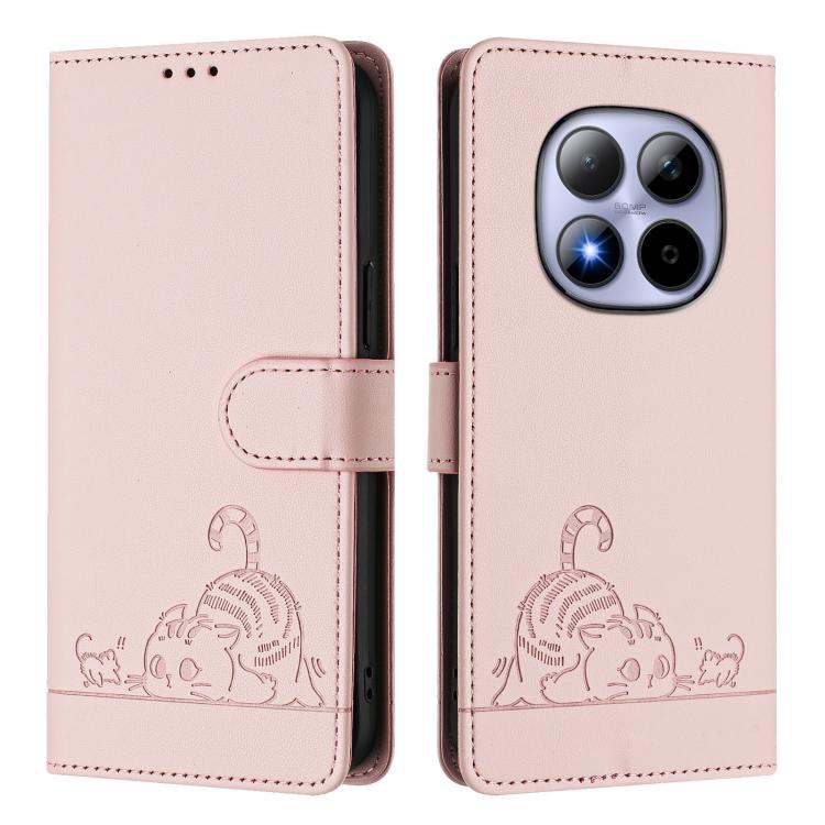 For Redmi Note 15 Pro 5G Global 163.6mm Cat Rat Embossed Pattern RFID Leather Phone Case with Lanyard