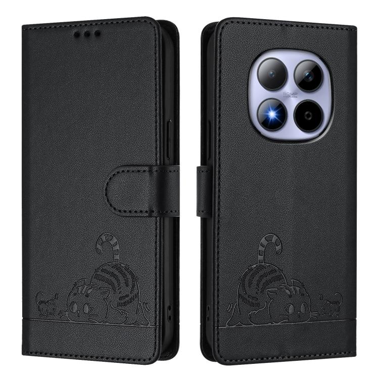 For Redmi Note 15 Pro 5G Global 163.6mm Cat Rat Embossed Pattern RFID Leather Phone Case with Lanyard