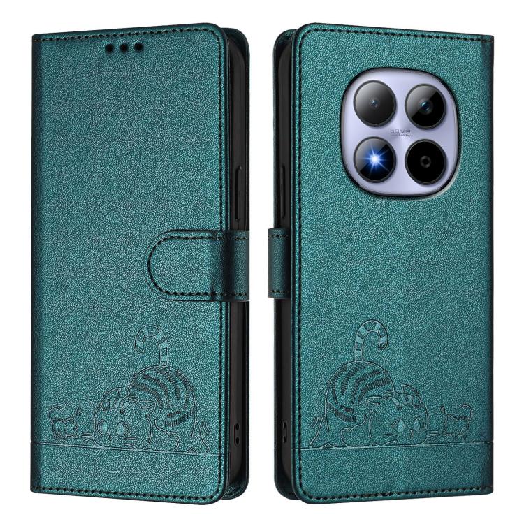 For Redmi Note 15 Pro 5G Global 163.6mm Cat Rat Embossed Pattern RFID Leather Phone Case with Lanyard