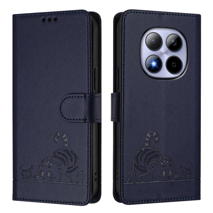 For Redmi Note 15 Pro 5G Global 163.6mm Cat Rat Embossed Pattern RFID Leather Phone Case with Lanyard