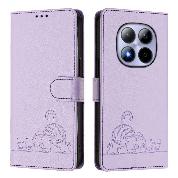 For Redmi Note 15 Pro 5G Global 163.6mm Cat Rat Embossed Pattern RFID Leather Phone Case with Lanyard