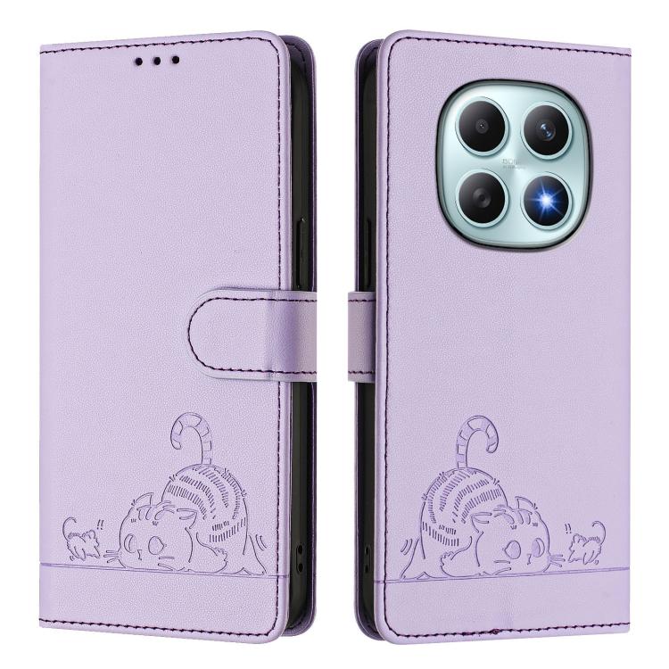For Redmi Note 15 4G / 5G Global 164mm Cat Rat Embossed Pattern RFID Leather Phone Case with Lanyard