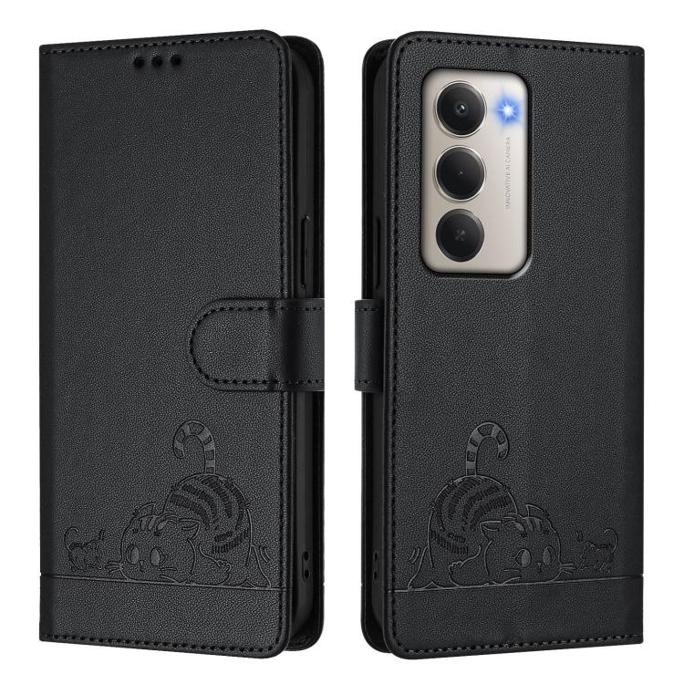For Redmi 15 5G / 4G EU 171mm Cat Rat Embossed Pattern RFID Leather Phone Case with Lanyard