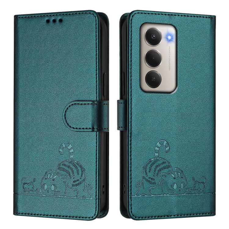 For Redmi 15 5G / 4G EU 171mm Cat Rat Embossed Pattern RFID Leather Phone Case with Lanyard