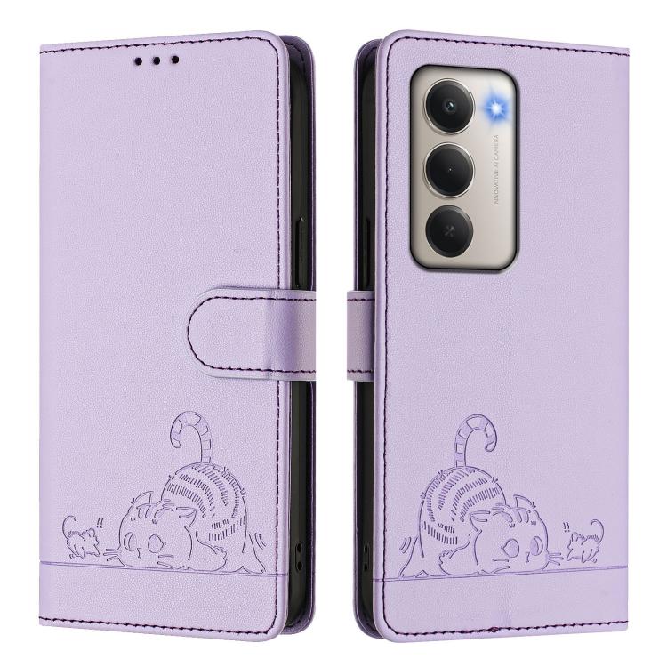 For Redmi 15 5G / 4G EU 171mm Cat Rat Embossed Pattern RFID Leather Phone Case with Lanyard