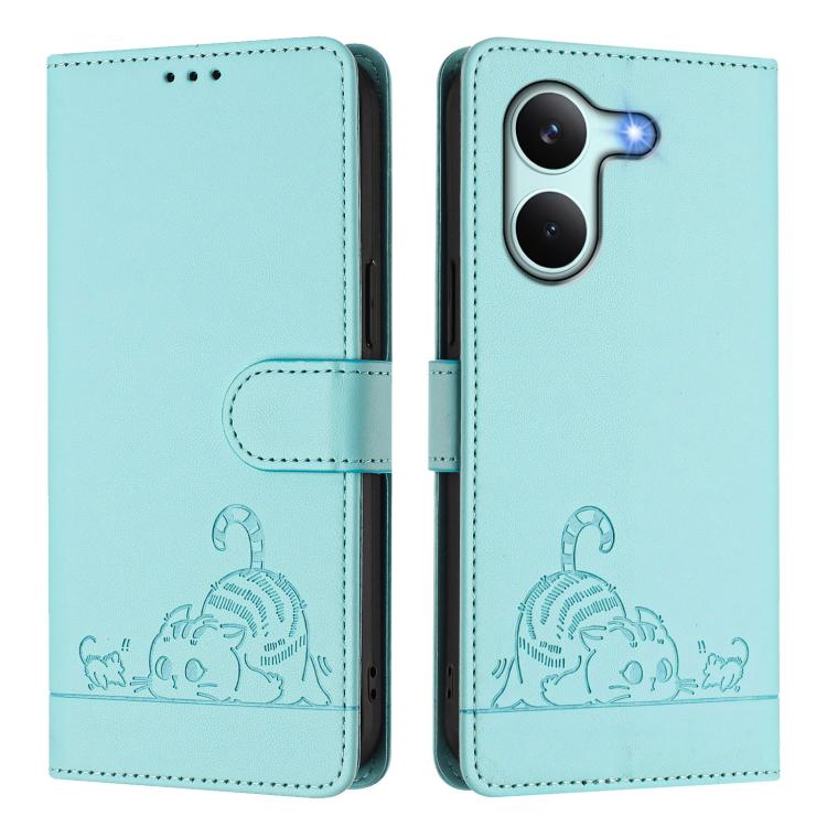 For Redmi Turbo 5 5G / Poco X8 Pro 5G Cat Rat Embossed Pattern RFID Leather Phone Case with Lanyard