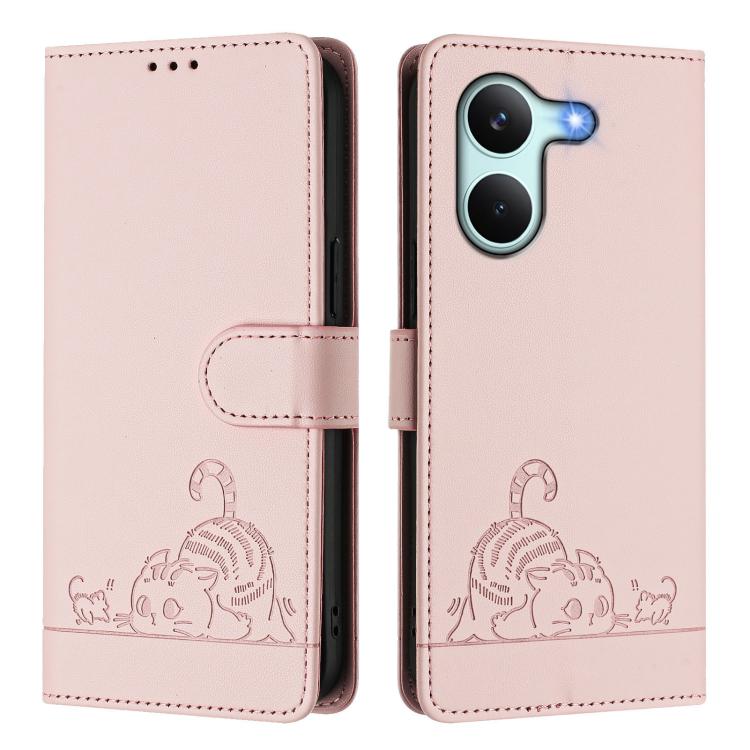 For Redmi Turbo 5 5G / Poco X8 Pro 5G Cat Rat Embossed Pattern RFID Leather Phone Case with Lanyard
