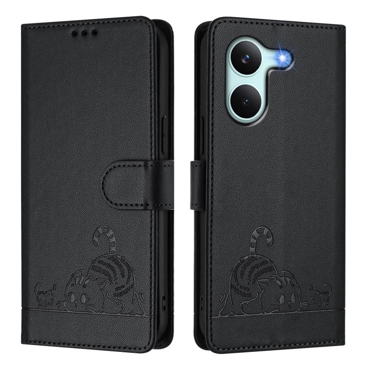 For Redmi Turbo 5 5G / Poco X8 Pro 5G Cat Rat Embossed Pattern RFID Leather Phone Case with Lanyard