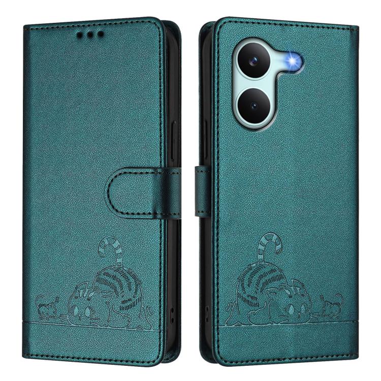For Redmi Turbo 5 5G / Poco X8 Pro 5G Cat Rat Embossed Pattern RFID Leather Phone Case with Lanyard