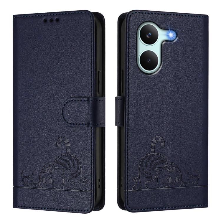 For Redmi Turbo 5 5G / Poco X8 Pro 5G Cat Rat Embossed Pattern RFID Leather Phone Case with Lanyard